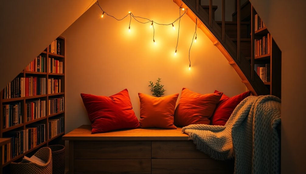 cozy under stair reading nook